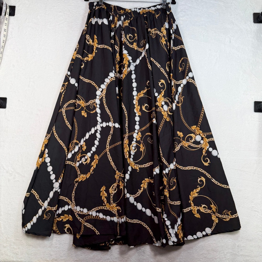 Cato Black Maxi Skirt with Gold & White Chain Print - Picture 3 of 13